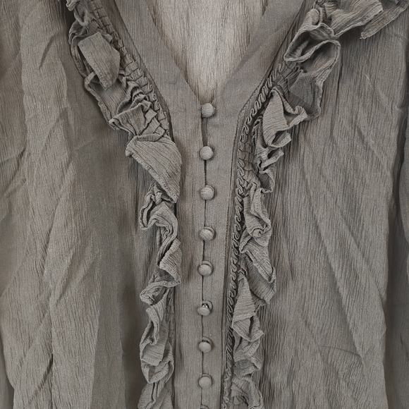 FRAME Silk Sheer Ruffle Long Sleeve V Neck Button Up Peasant Blouse Size XS - Picture 5 of 12